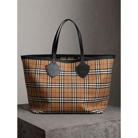 giant vintage reversible tote burberry|Burberry reversible check tote review.